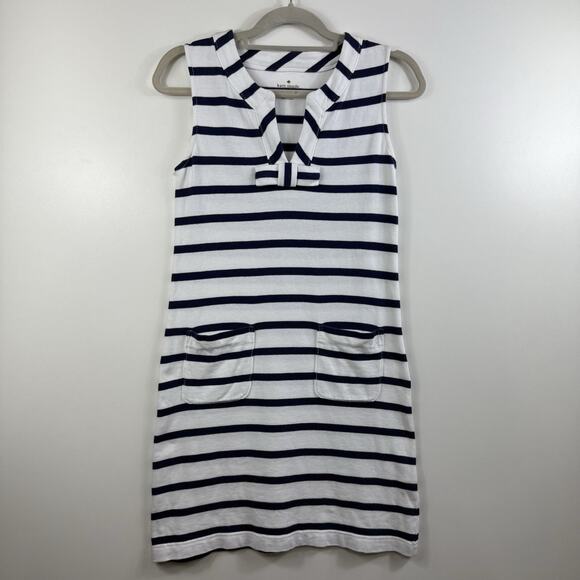 Kate Spade Tropez White Navy Striped Shift Dress Small Bow Pockets Coastal Beach - Picture 11 of 11